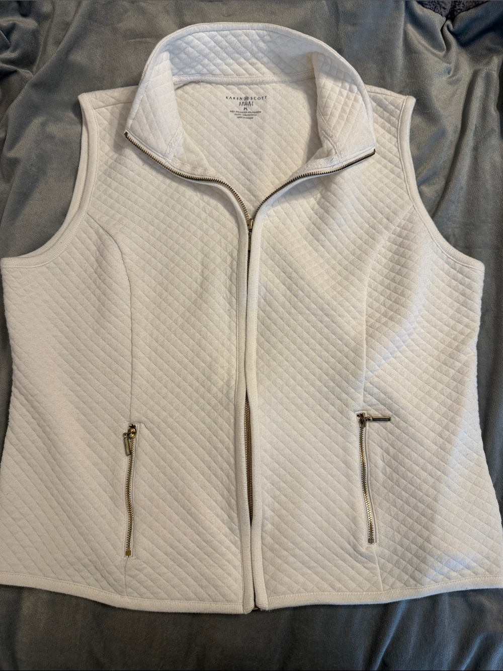 Karen Scott White Quilted Zip-Front Vest